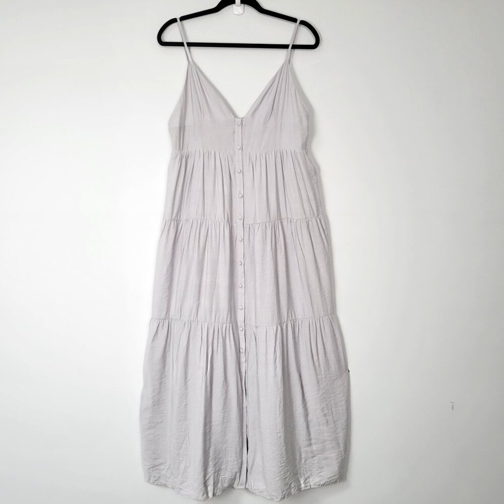 Wishlist Apparel Cotton Blend Light Gray Tiered Button Front Boho Maxi Dress